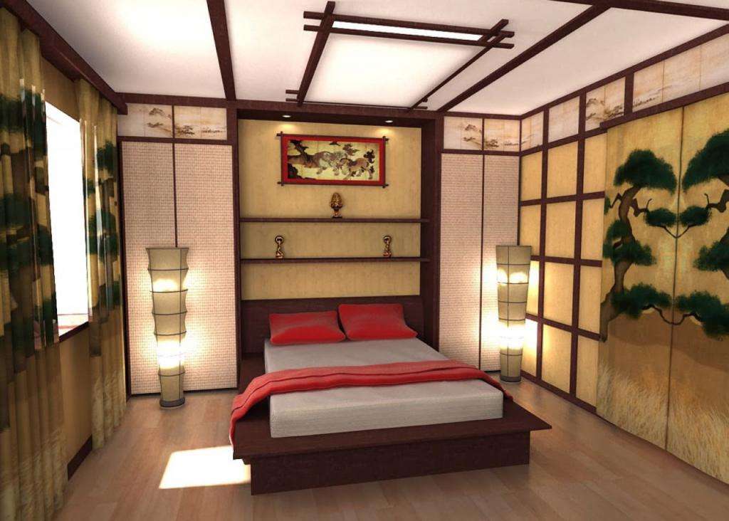 потолок в спальне в японском стиле